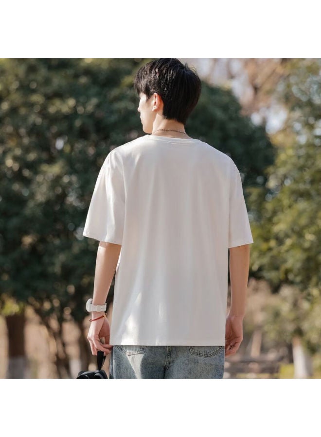 Clor Solid Color Heavyweight Short Sleeve T-shirt Men's Summer Casual Top Women's Thin Loose Bottoming Shirt Ct01 White L - Image 3