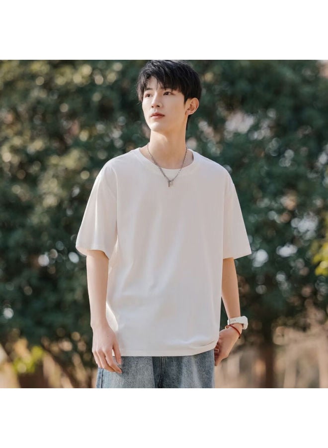 Clor Solid Color Heavyweight Short Sleeve T-shirt Men's Summer Casual Top Women's Thin Loose Bottoming Shirt Ct01 White L - Image 2