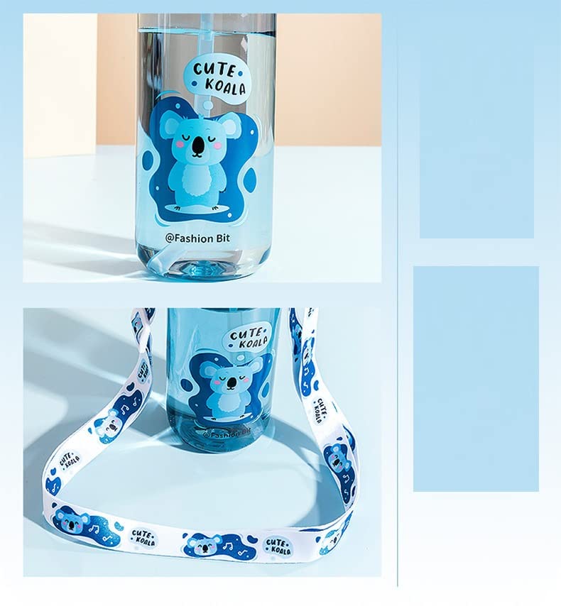 TEMSON Cute Water Bottle for Kids – Cartoon Animal Design Sipper Bottle with Straw and Adjustable Strap Stylish Water Bottle with Sipper, School Water Bottle for Kids – 520 ML(FB-5385) (Blue) - Image 2