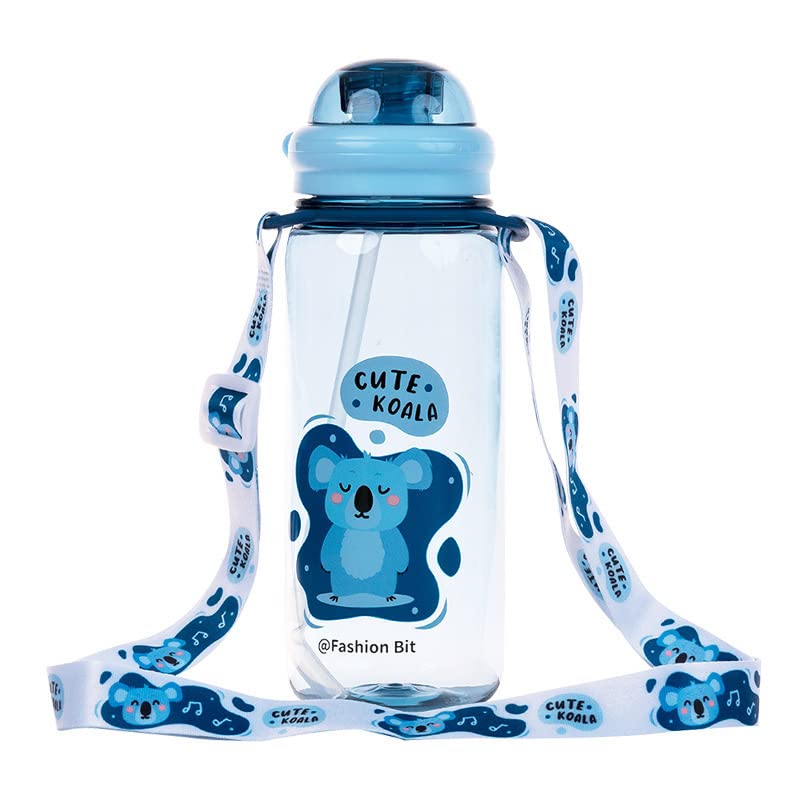 TEMSON Cute Water Bottle for Kids – Cartoon Animal Design Sipper Bottle with Straw and Adjustable Strap Stylish Water Bottle with Sipper, School Water Bottle for Kids – 520 ML(FB-5385) (Blue) - Image 1