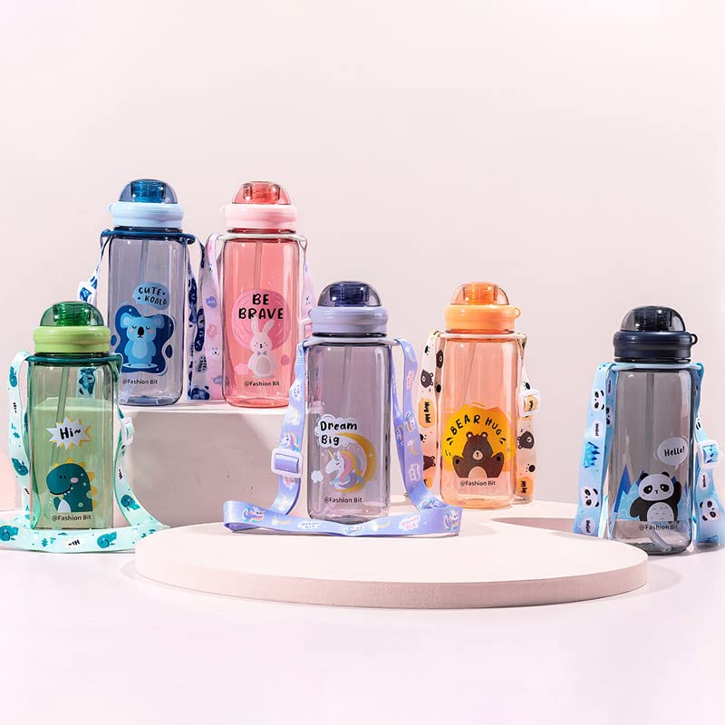 TEMSON Cute Water Bottle for Kids – Cartoon Animal Design Sipper Bottle with Straw and Adjustable Strap Stylish Water Bottle with Sipper, School Water Bottle for Kids – 520 ML(FB-5385) (Blue) - Image 3