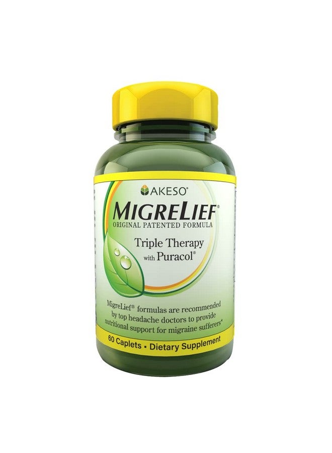 MigreLief Original Triple Therapy with Puracol - Nutritional Support for Migraine Sufferers - 60 Caplets/1 Month Supply - Image 1