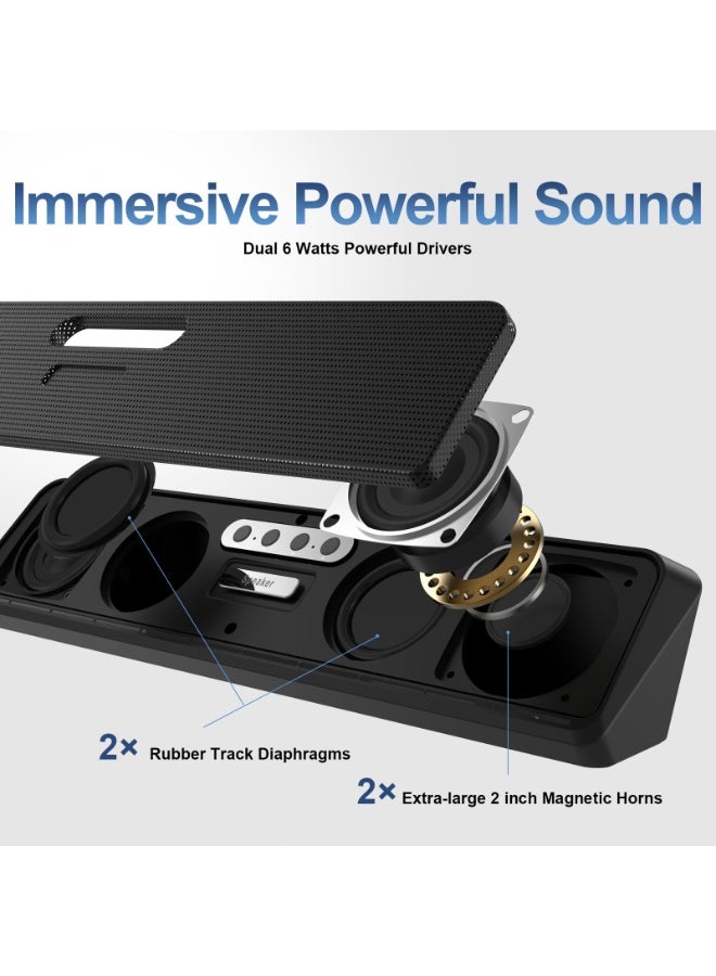 Naxifly Computer Speakers for Desktop Laptop Tablet, Wired USB Mini Sound Bar Speaker with Stereo Sound, Vibrating Diaphragms, Flowing LED, Plug-n-Play PC Speakers Computer Sound Bar, Bluetooth & USB Input - Image 2