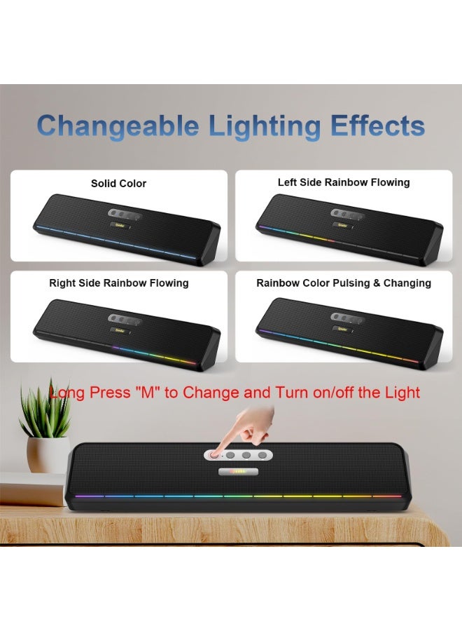 Naxifly Computer Speakers for Desktop Laptop Tablet, Wired USB Mini Sound Bar Speaker with Stereo Sound, Vibrating Diaphragms, Flowing LED, Plug-n-Play PC Speakers Computer Sound Bar, Bluetooth & USB Input - Image 5