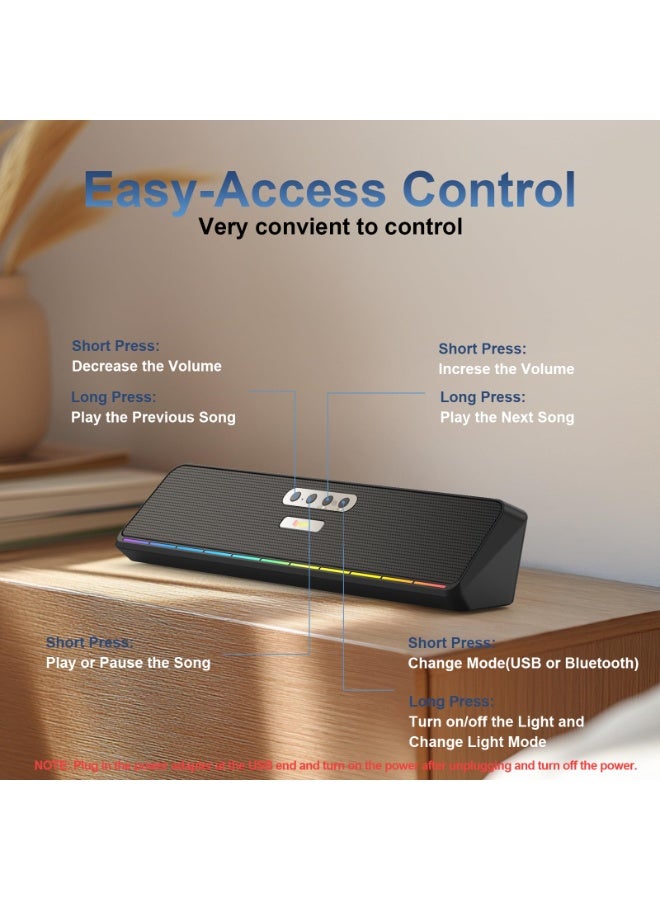 Naxifly Computer Speakers for Desktop Laptop Tablet, Wired USB Mini Sound Bar Speaker with Stereo Sound, Vibrating Diaphragms, Flowing LED, Plug-n-Play PC Speakers Computer Sound Bar, Bluetooth & USB Input - Image 4