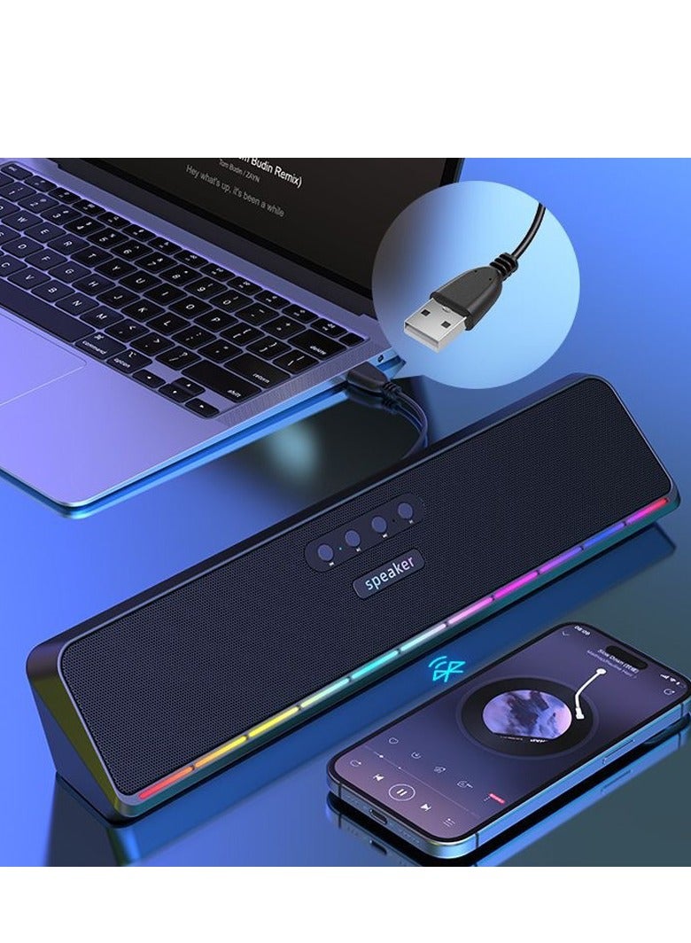 Naxifly Computer Speakers for Desktop Laptop Tablet, Wired USB Mini Sound Bar Speaker with Stereo Sound, Vibrating Diaphragms, Flowing LED, Plug-n-Play PC Speakers Computer Sound Bar, Bluetooth & USB Input - Image 1