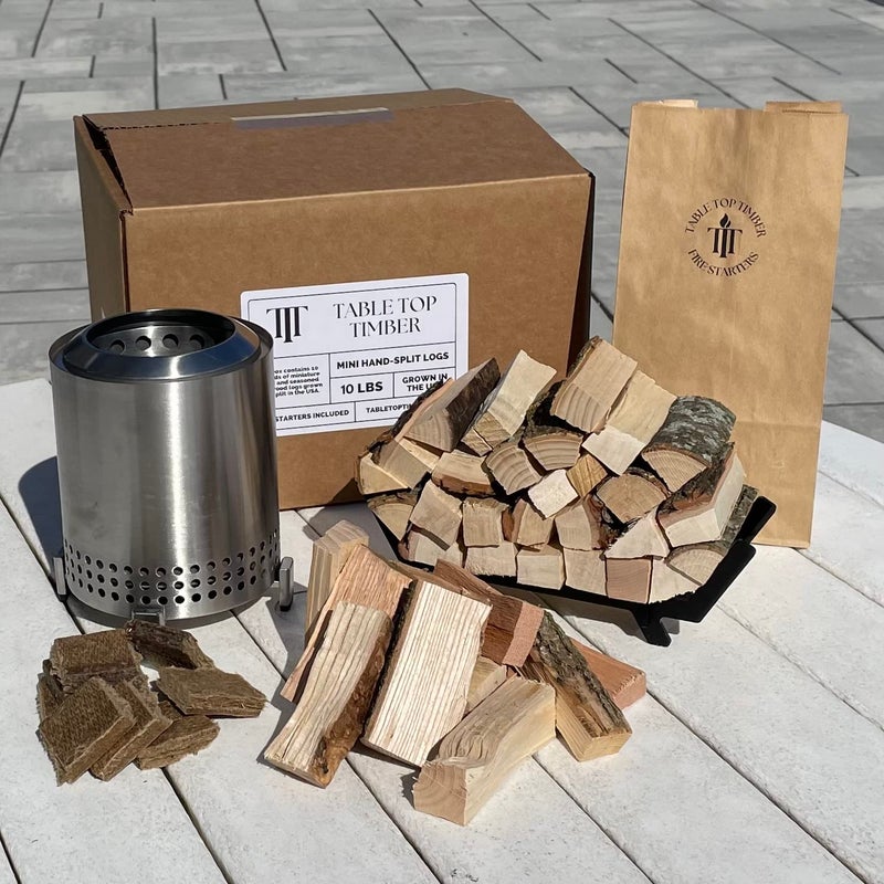 Table Top Timber Mini Fire Wood and Fire Starters  5 OR 10 Pounds of Aged and Seasoned Firewood  35 OR 55 Lengths Compatible with Solo Stove Mesa OR Mesa XL Tabletop Fire Pit 5 lbs of 55 Length