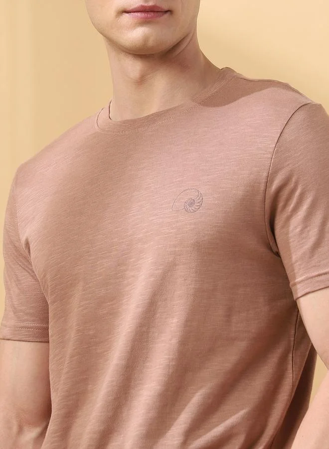 Dennis Lingo Men's Brown 100% Cotton Solid Pattern Regular Fit T-Shirt