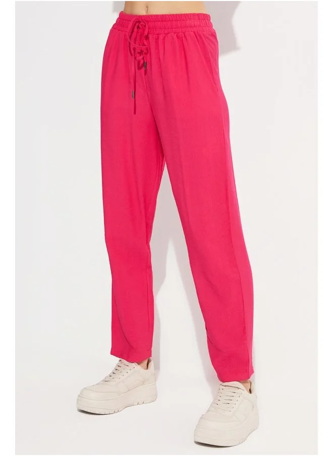 جون June Women Exclusive Elastic Waist Viscose Blend Jogger Woven Trouser Fuchsia