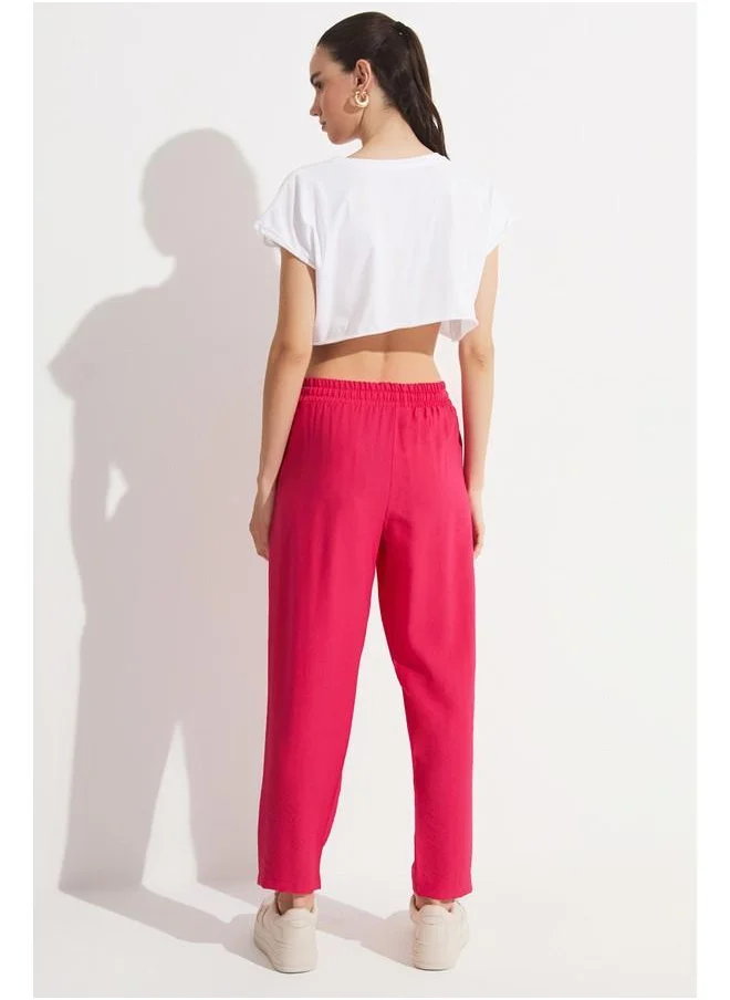جون June Women Exclusive Elastic Waist Viscose Blend Jogger Woven Trouser Fuchsia