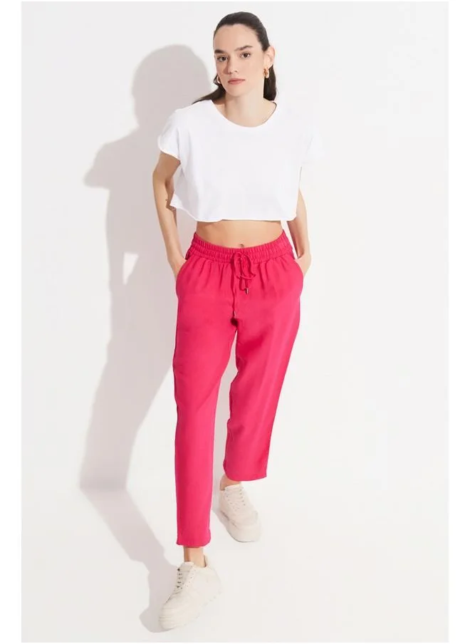جون June Women Exclusive Elastic Waist Viscose Blend Jogger Woven Trouser Fuchsia