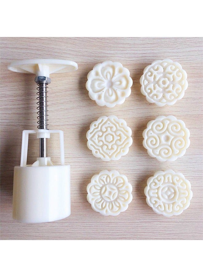6PCS Mooncake Molds Set, Hand-Pressure Moon Cake maker for baking, DIY Hand Press Cookie Stamps Pastry Tool - Image 4
