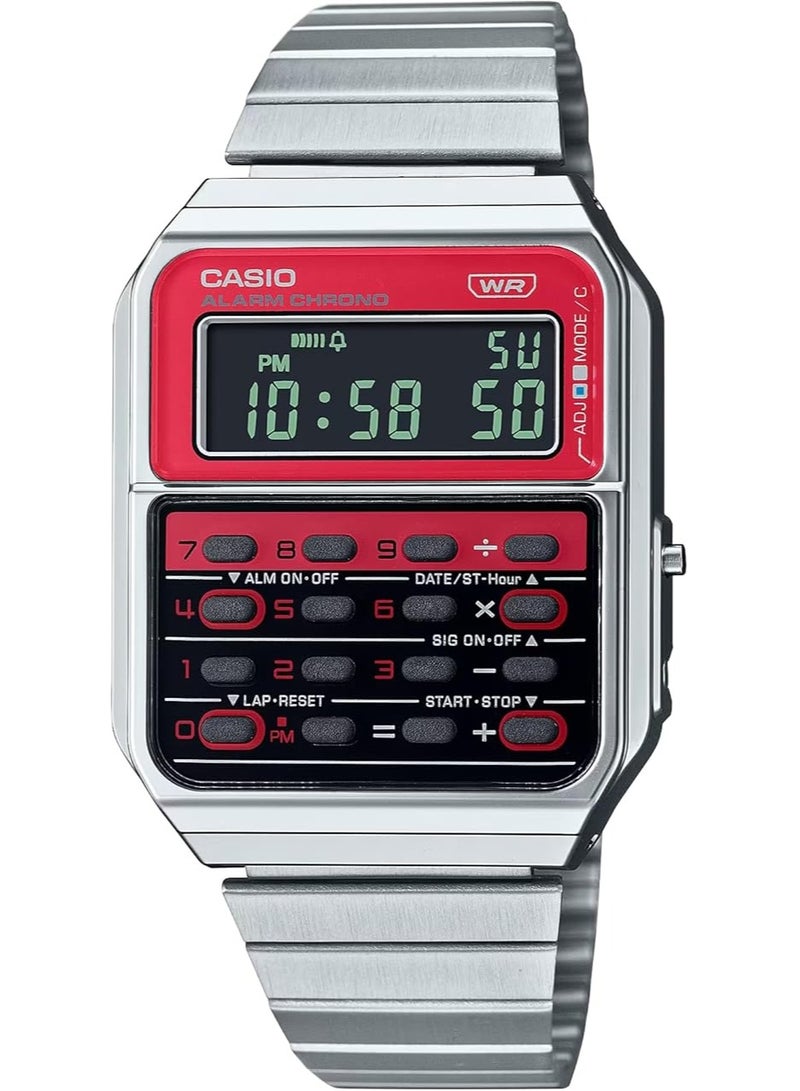 كاسيو ساعة كاسيو للجنسين بمينا رقمية وسوار من الفولاذ المقاوم للصدأ - CA-500WE-4BDF