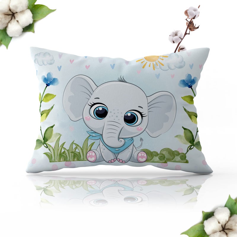 Novo Baby Fiber Baby Pillow with Super Soft Fabric|1 Month to 5 Year Kids,Baby Pillows | Pillow for Sleep,Bed Set,Head Shaping,Neck Support (12 X 18 Inches) (Baby Elephant) - Image 1