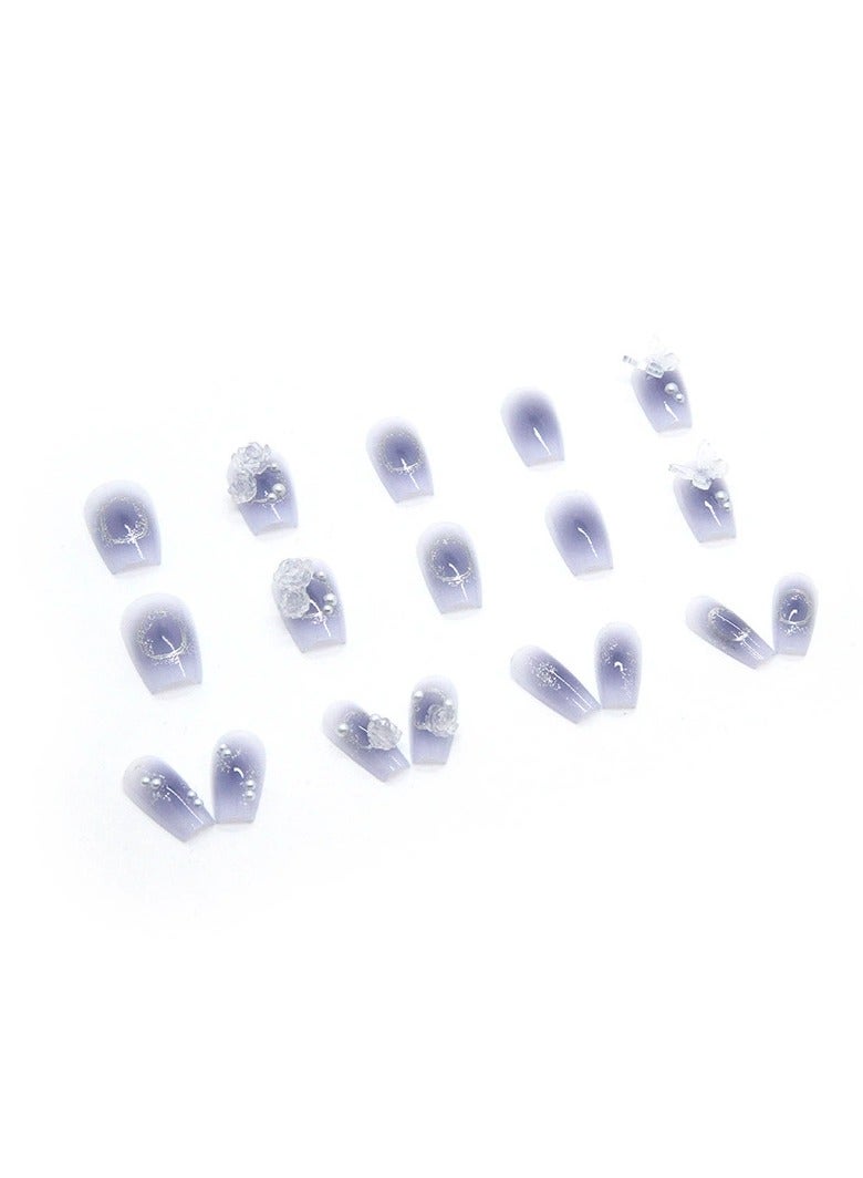 Goolsky Fairy Style Aurora Press On Nails Blue Gradient Camellia Butterfly Nail Tips 24PCS  - Image 3