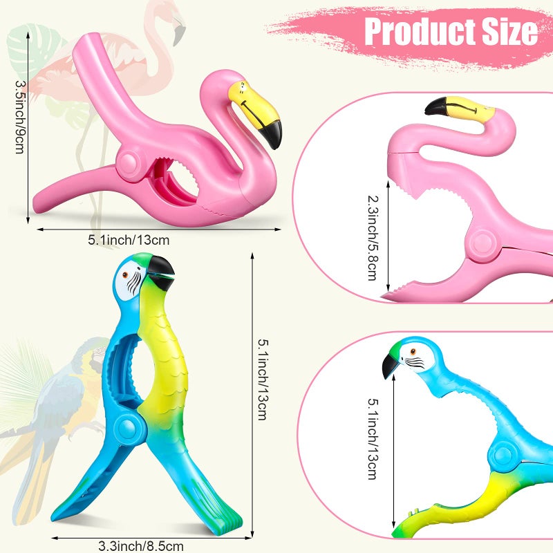 Waydress 4 Pieces Beach Towel Clip Jumbo Size Chair Clips Towel Holder Clothes Pegs Christmas Stocking Clamp for Cruise Patio Pool Holiday Vacations(Parrot, Flamingo,Blue, Pink) - Image 2