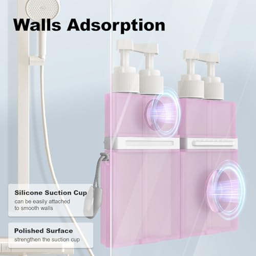 YOTIME 4in1 Travel Bottles Set, Vacuum Silicone Suction Cup for Smooth Walls, TSA Approved Leak Proof Travel Size Containers for Toiletries, Shampoo, Body Wash and Conditioner, Pink - Image 2