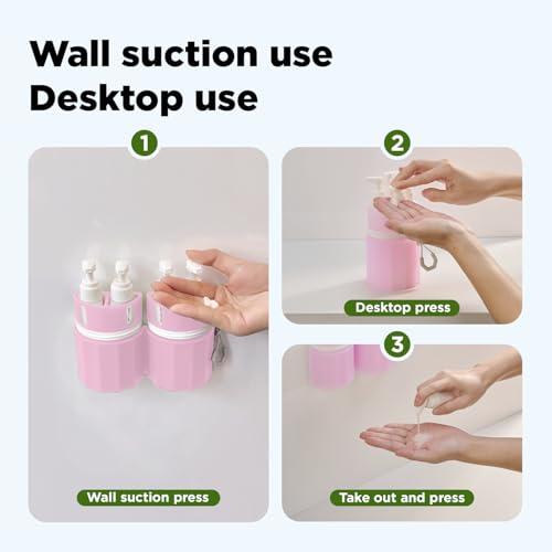 YOTIME 4in1 Travel Bottles Set, Vacuum Silicone Suction Cup for Smooth Walls, TSA Approved Leak Proof Travel Size Containers for Toiletries, Shampoo, Body Wash and Conditioner, Pink - Image 4