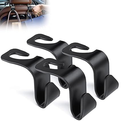 Radiant Car Backseat Headrest Hook, 4 Pcs Plastic Hanging Storage Holder, Car Organiser, Space Saving, Suitable for All Cars, Black - Image 1