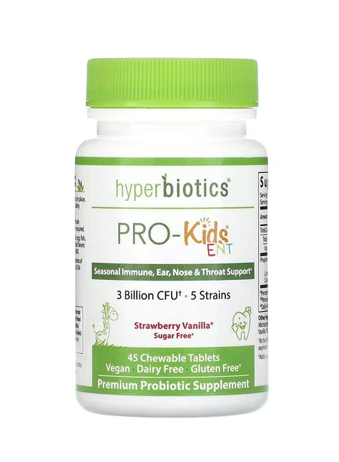 Hyperbiotics PRO-Kids ENT Sugar Free Strawberry Vanilla 3 Billion CFU 45 Chewable Tablets
