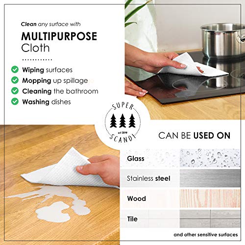 SUPERSCANDI 5 Pack Swedish Dishcloths for Kitchen - 100% Biodegradable & Compostable, Reusable Paper Towels Washable, Food-Safe & Without Plastic - Dish Rags Suitable for Any Surface, Scandi White - Image 3