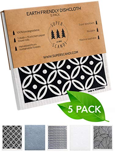 SUPERSCANDI 5 Pack Swedish Dishcloths for Kitchen - 100% Biodegradable & Compostable, Reusable Paper Towels Washable, Food-Safe & Without Plastic - Dish Rags Suitable for Any Surface, Scandi White - Image 2
