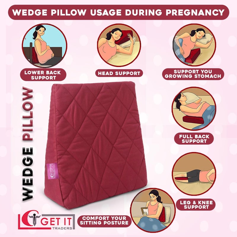 GET IT Multi Use Wedge Pillow for Pregnancy Women and New Born Baby | Lower Back-Pain Relief |Knee Support Between Legs | Anti Vomiting and Milk Spitting for New Born Baby (Maroon) - Image 5