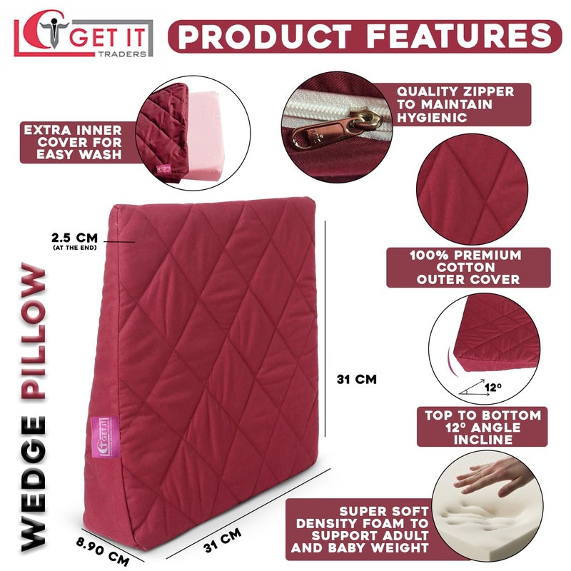 GET IT Multi Use Wedge Pillow for Pregnancy Women and New Born Baby | Lower Back-Pain Relief |Knee Support Between Legs | Anti Vomiting and Milk Spitting for New Born Baby (Maroon) - Image 3