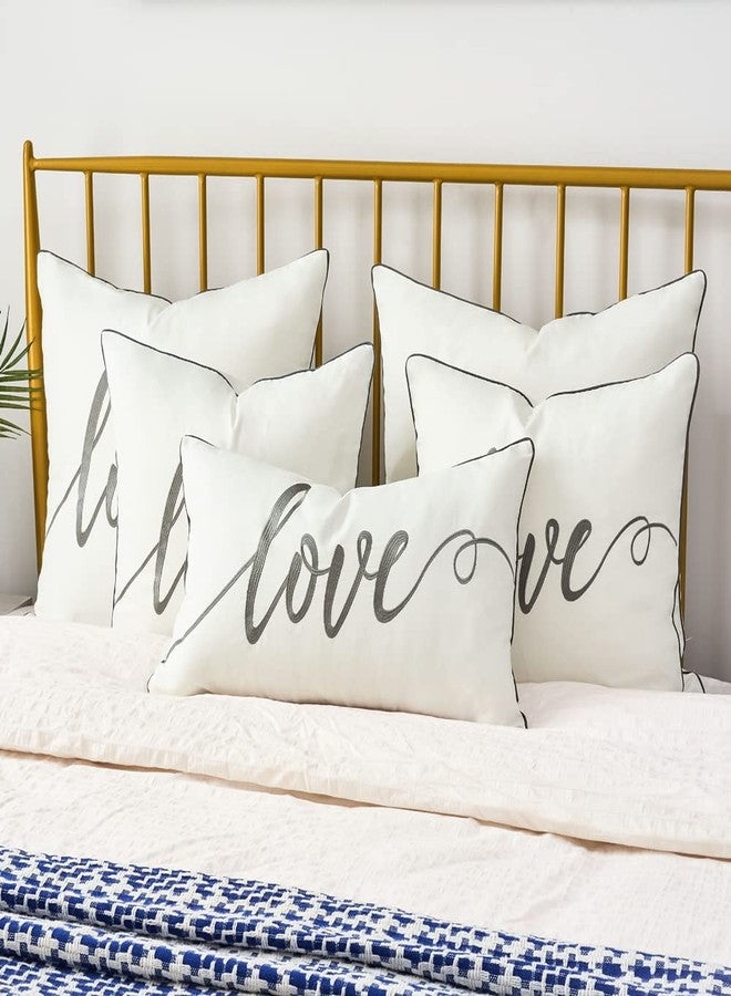 Sanmetex Decorative Throw Pillow Covers 12x20 Inches, Embroidery Love Soft Cotton Lumbar Pillow Case, Gray Rectangular Cushion Cover for Bed, Bedroom, Pack of 1. - Image 2