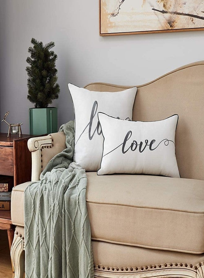 Sanmetex Decorative Throw Pillow Covers 12x20 Inches, Embroidery Love Soft Cotton Lumbar Pillow Case, Gray Rectangular Cushion Cover for Bed, Bedroom, Pack of 1. - Image 3