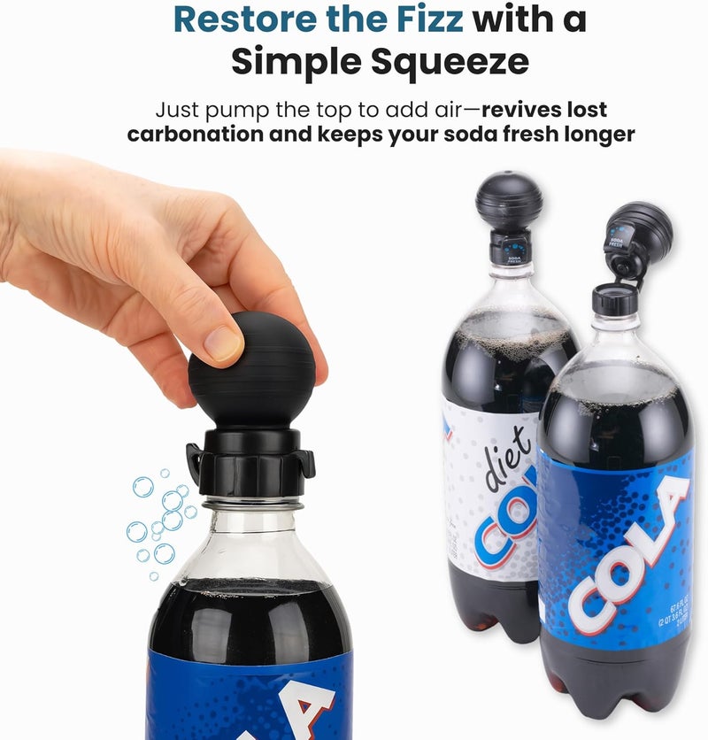 Jokari غطاء زجاجة الصودا Keeper Pump and Pour يحافظ على الكربونات مع فوهة قابلة للفتح لزجاجات بلاستيكية سعة 1 إلى 2 لتر قابلة لإعادة الاستخدام، غطاء مشروبات مكربنة آمن في غسالة الصحون، أسود - Image 2