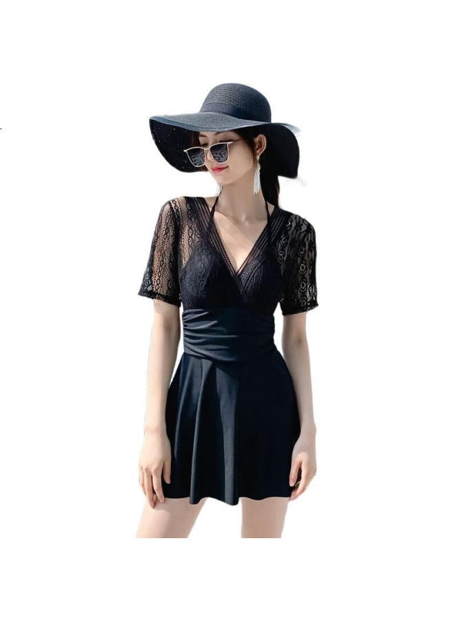 DK Hot Spring Swimsuit For Women Push-Up For Small Chest, Conservative, Tummy Control, Slimming, Korean Fairy Style Swimwear, Black, Xxl - Image 1