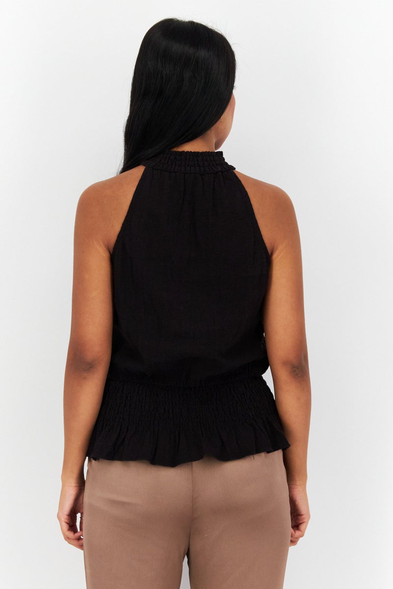 INC Women Keyhole Neck Sleeveless Plain Top, Black - Image 3