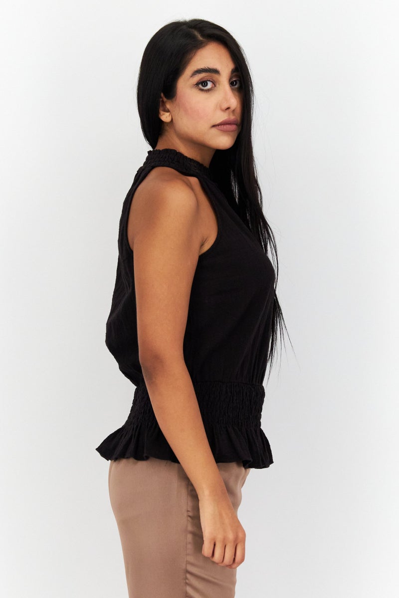 INC Women Keyhole Neck Sleeveless Plain Top, Black - Image 4