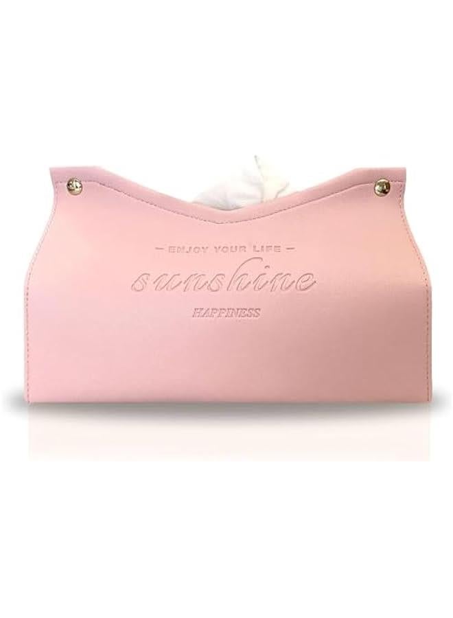 HOOKOR Leather Tissue Box Cover, Bedroom and Office Tissue Box Cover Holder, Home Decorations for Living Room, Tissue Box Cover for Car Desk (pink) - Image 1