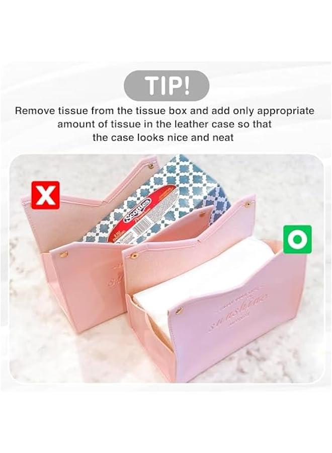 HOOKOR Leather Tissue Box Cover, Bedroom and Office Tissue Box Cover Holder, Home Decorations for Living Room, Tissue Box Cover for Car Desk (pink) - Image 3