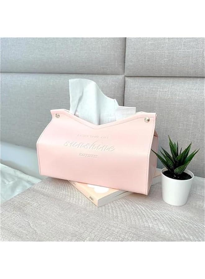 HOOKOR Leather Tissue Box Cover, Bedroom and Office Tissue Box Cover Holder, Home Decorations for Living Room, Tissue Box Cover for Car Desk (pink) - Image 4