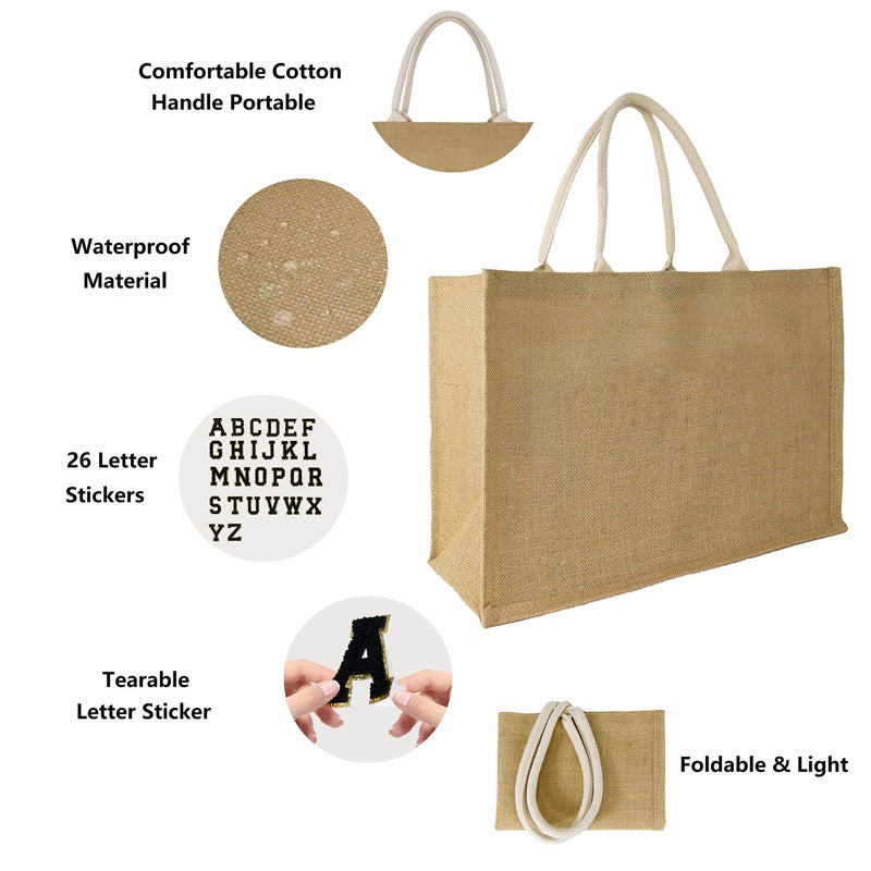 Hibala Woven Large Beach Bag Straw Beach Tote Handmade Weaving Shoulder Tassel Bag Handbag (Black Alphabet Stickers) - Image 5