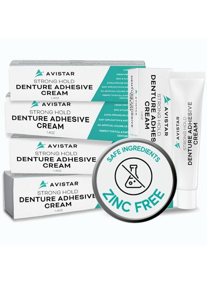 Avistar Denture Adhesive Cream (5 Pack) - Extra Strong Hold With Easy Application & Mint Flavour (Zinc & Fluoride Free) - Image 1