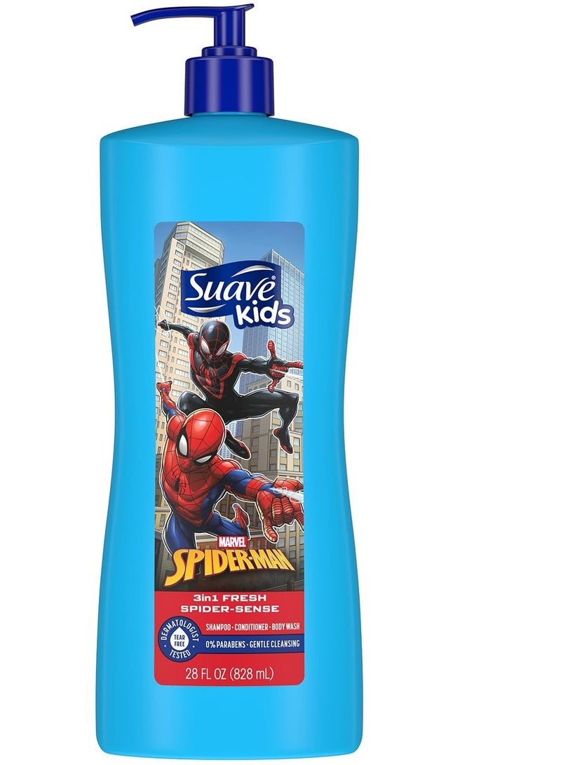 شامبو وبلسم وغسول للجسم 3 في 1 بمضخة سبايدر مان للأطفال، 828 مل