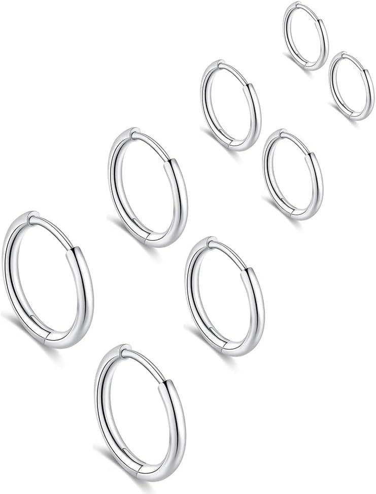HANNEA® 4 Pairs Hoops Earrings for Women Men Stainless Steel 8mm 10mm 12mm 14mm Ear Rings Stylish Cartilage Surgical Hoop Earrings Combo Jewellery Gifts for Women, Men, Girls - Image 1