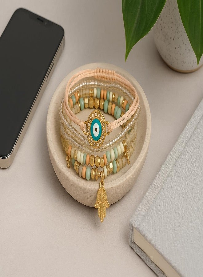 VIEN Fashion Bohemian Stackable Multilayer Hamsa Hand Evil Eye Lucky Protection Bracelets Multicolor Crystal Charm Beaded Bracelet for Women Girls - Image 4