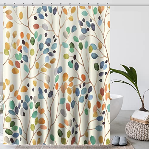 Amaredom Floral Shower Curtain for Bathroom, Colorful Leaves Curtain Bathroom Decoration, Shower Curtain Set with Curtain Hooks - Image 1