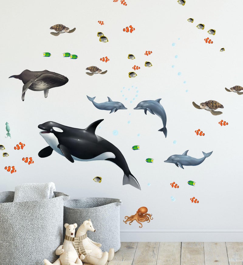 Create-A-Mural ملصقات جدارية للمحيط ~ ملصقات جدارية تحت الماء (29) قابلة للإزالة واللصق لغرف الأطفال - Image 1