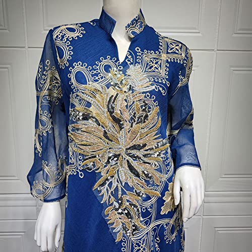 OBEEII Muslim Dress for Women Loose Full Cover Long Abaya Dress Kaftan Abayas Islamic Robe Dark Blue X-Large - Image 4