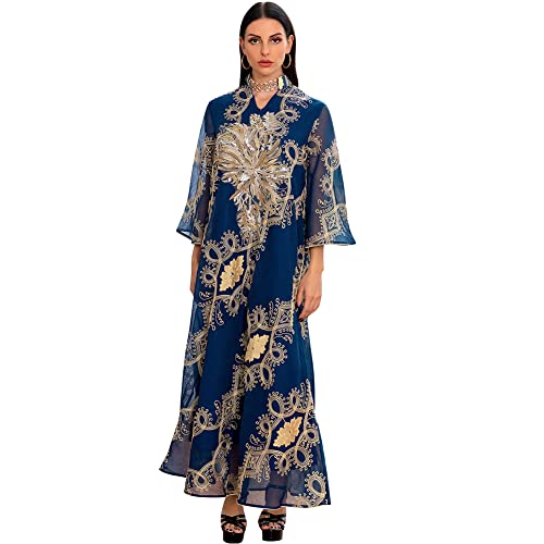 OBEEII Muslim Dress for Women Loose Full Cover Long Abaya Dress Kaftan Abayas Islamic Robe Dark Blue X-Large - Image 1