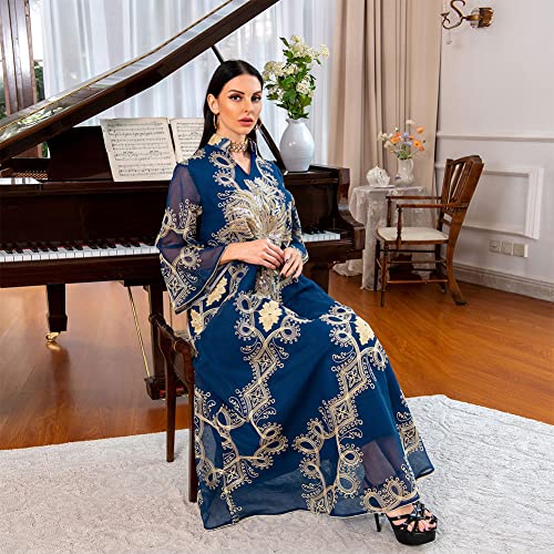 OBEEII Muslim Dress for Women Loose Full Cover Long Abaya Dress Kaftan Abayas Islamic Robe Dark Blue X-Large - Image 3