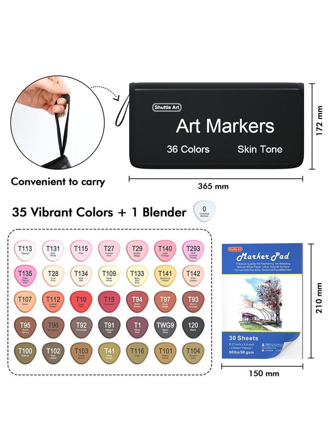 Shuttle Art 36 Colors Skin Tone&Hair Art Markers, Dual Tip Alcohol Based Marker Pen Set Contains 1 Blender 1 Carrying Case 1 Marker Pad Perfect For Kids & Adults Portrait,Comic, Anime, Manga - Image 2