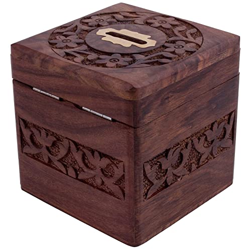 ZYNTIX Piggy Bank Coin Storage 4In Casual Carved Adult Piggy Bank Wooden Coin Bank Coin Box Money Bank for Coins and Money for Kids Money Box for Home for Adults - Image 5