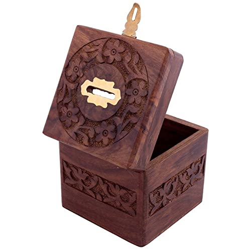 ZYNTIX Piggy Bank Coin Storage 4In Casual Carved Adult Piggy Bank Wooden Coin Bank Coin Box Money Bank for Coins and Money for Kids Money Box for Home for Adults - Image 3